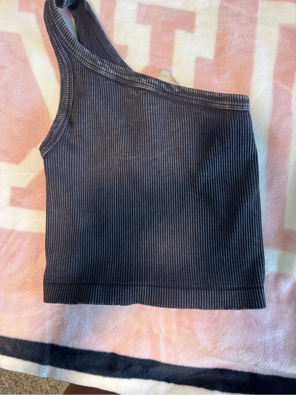 Niki Biki One-Shoulder Ribbed Tank Top - Charcoal